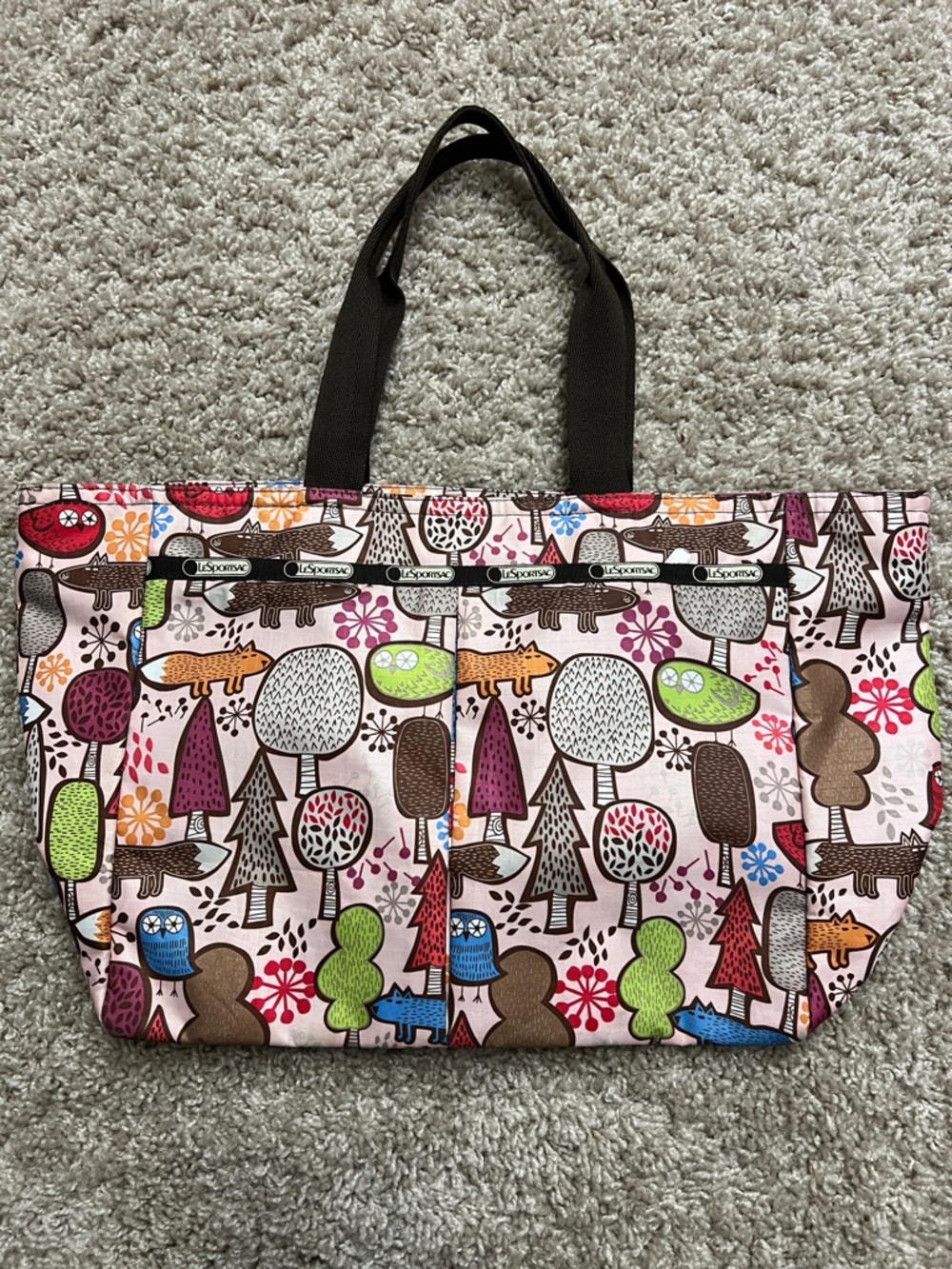 LeSportsac Pink Woodland Character Tote with Multicolor Accents